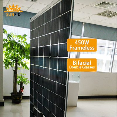 আবাসিক শক্তি স্টোরেজ সিস্টেমের জন্য 450W ফ্রেমহীন মনোক্রিস্টালাইন সোলার প্যানেল বাইফেসিয়াল 10BB